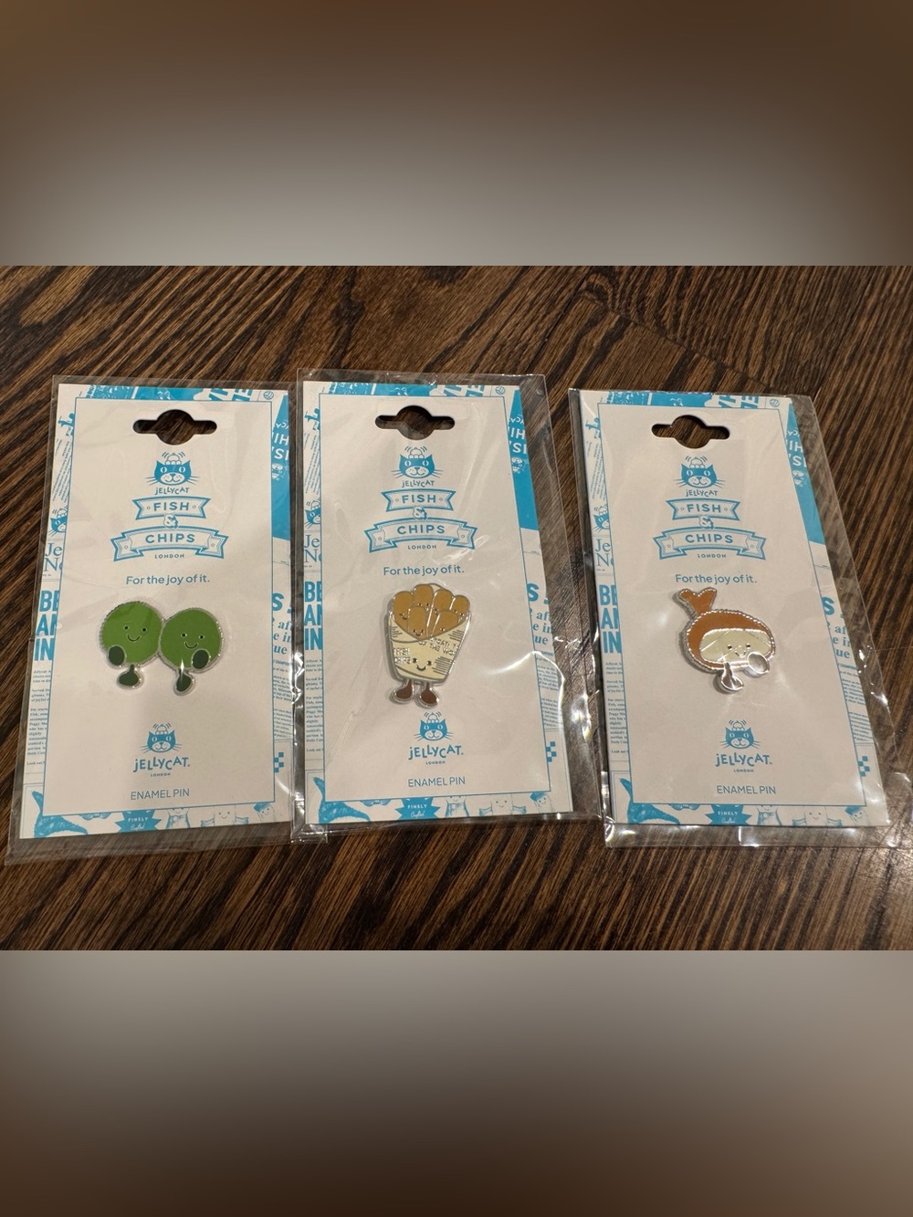 Jellycat Fish & Chips Enamel Pin Set of 3 Peas Fish Chips Rare Collector